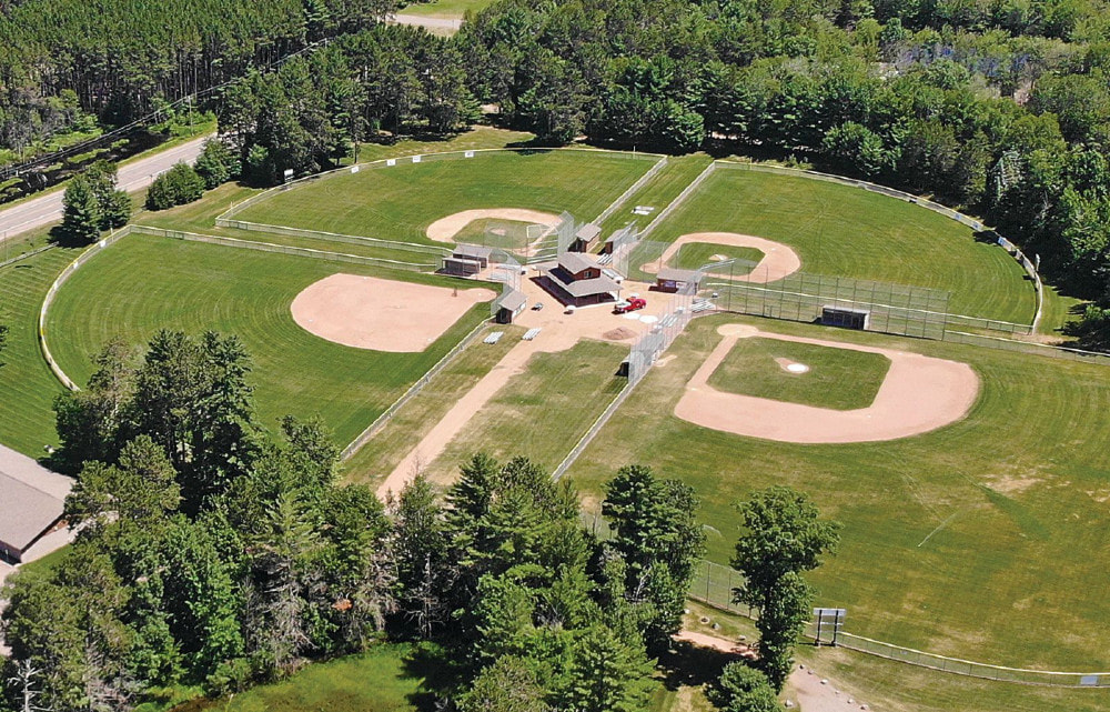 skyview of green baseball field